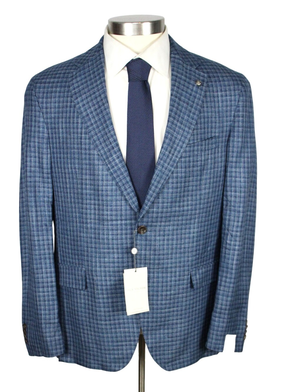 Jack Victor Sport Coat 44 R Mens Midland Blue Woven Check Viscose Blazer Jacket